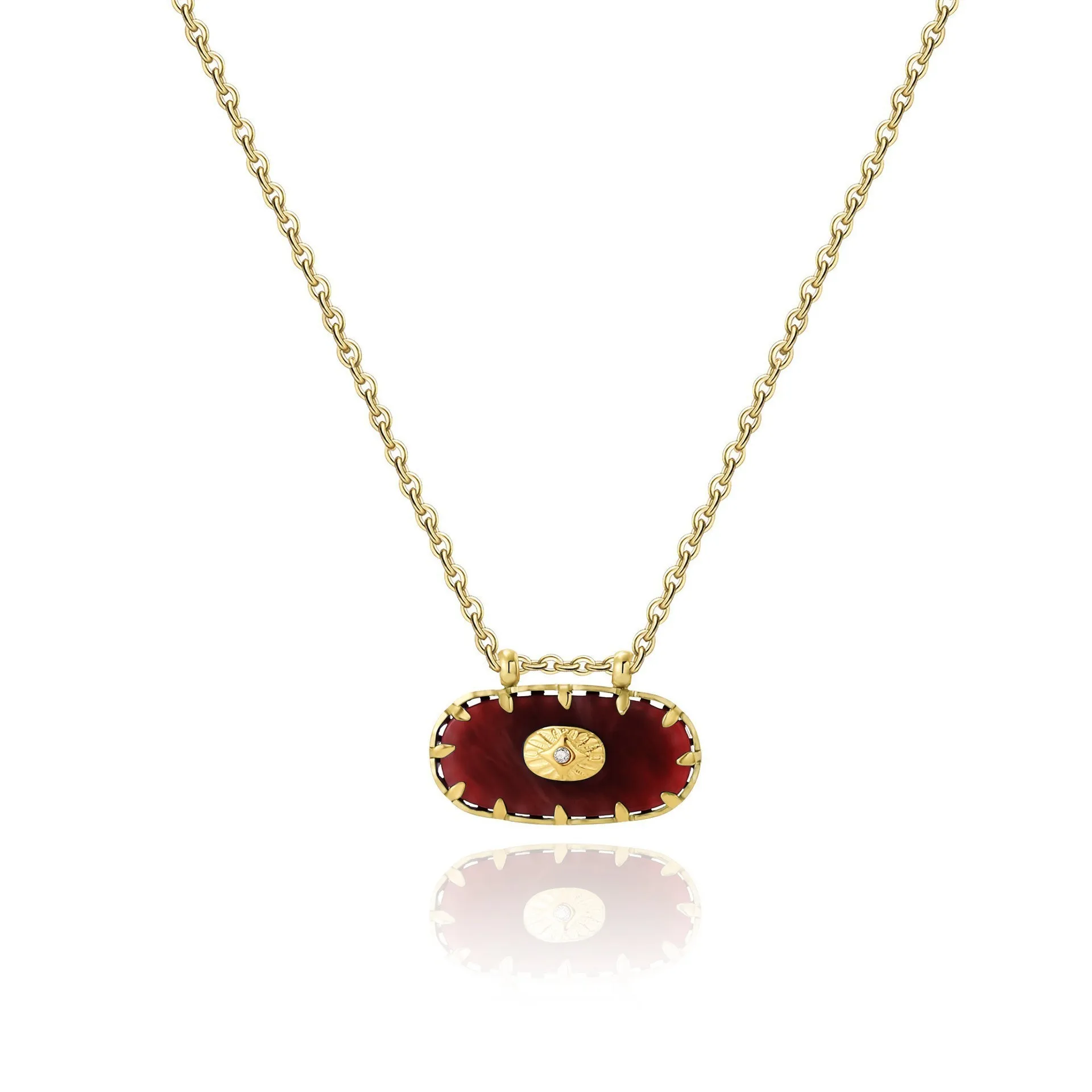 HangZhi Oval Natural Stone Resin Pendant Necklace Vintage Stainless Steel Clavicular Chain Europe America Jewelry for Women New