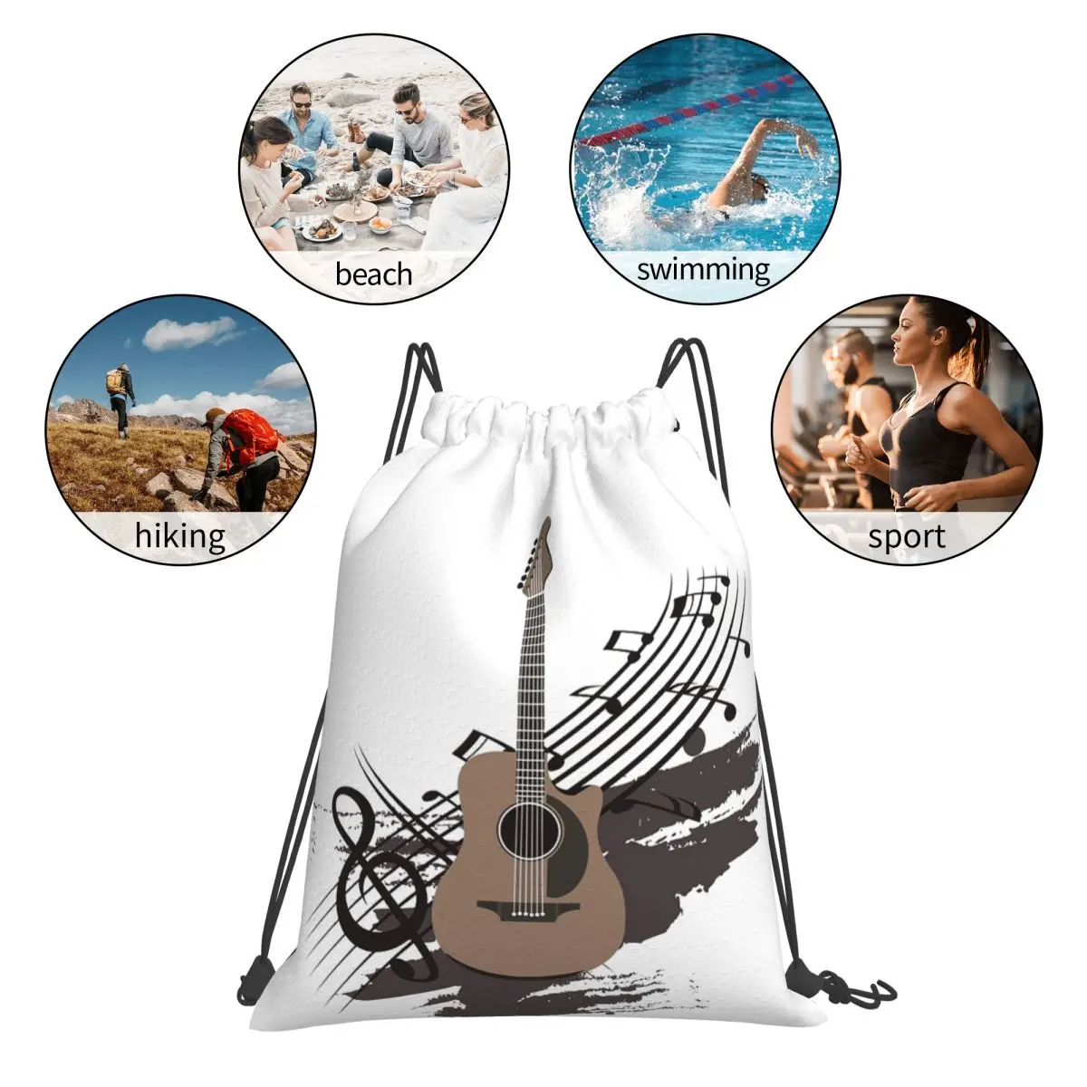 Acoustic Guitar Lovers Backpacks Multi-function Portable Drawstring Bags Sports Bag Book Bags For Travel School