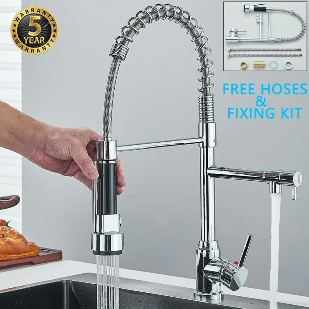 Modern Mono Kitchen Sink Mixer Taps Pull Out Twin Dual Spout Spray Single Lever