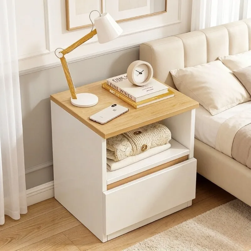 

Cream Edge Design Bedroom Nightstand, Minimalist Household Bedside Storage Rack, Compact Storage Side Table for Bedroom