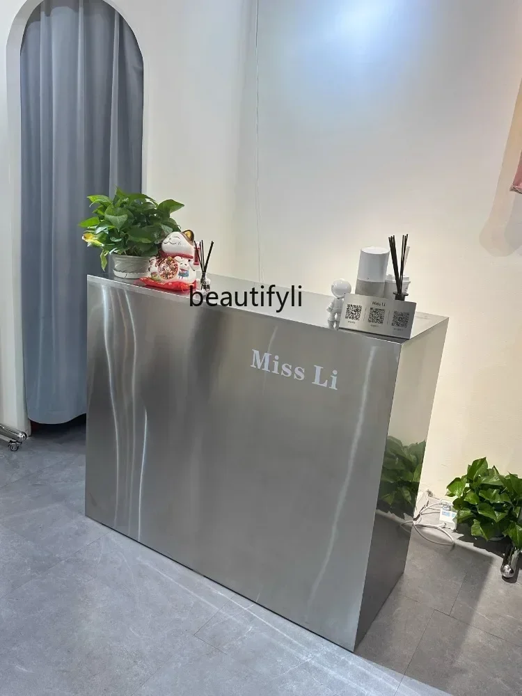 

Asmt14 New Arrivals Stainless Steel Clothing Store Cashier Desk Simple Modern Beauty Salon Bar Counter Shop Company Front Desk S