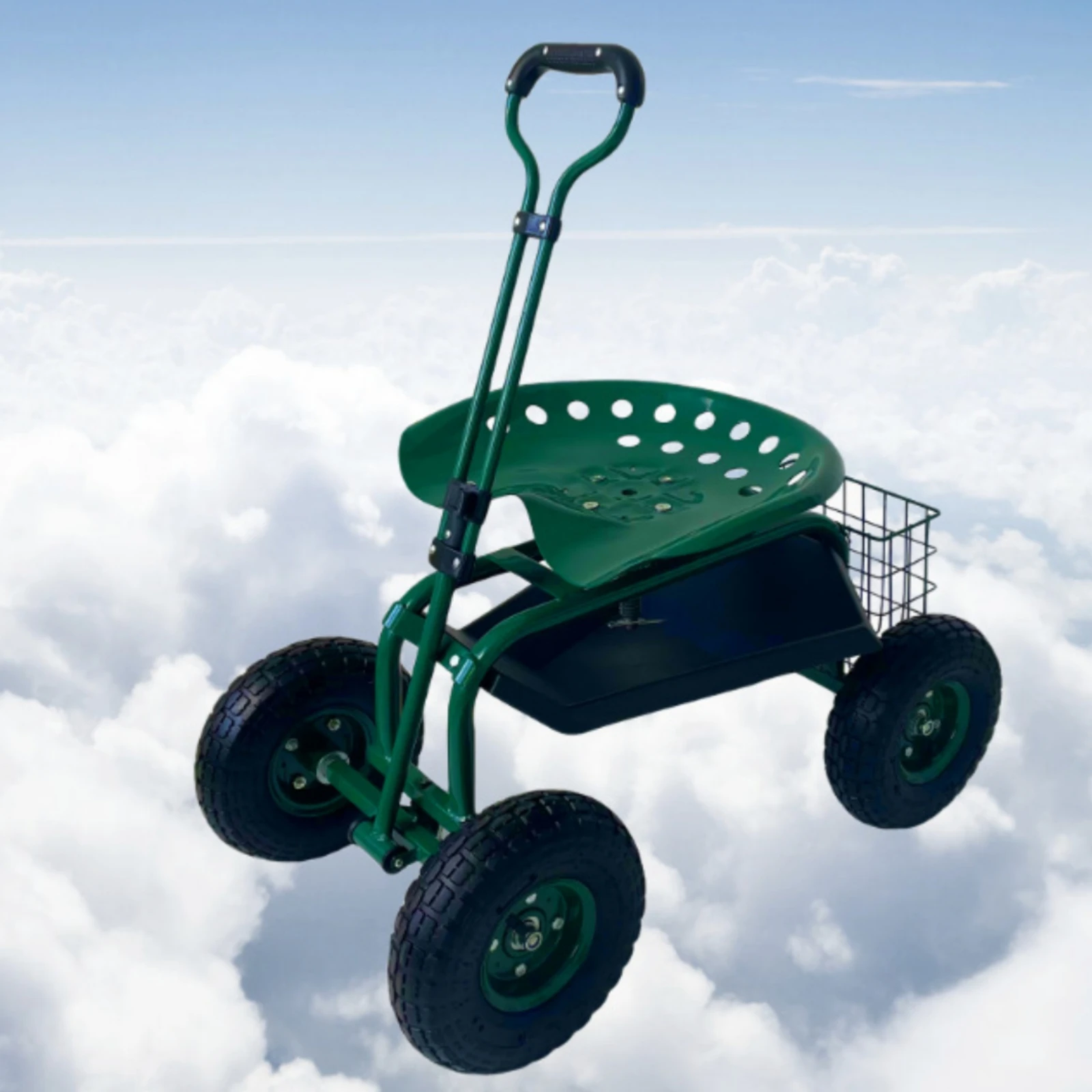 Wheeled Garden Cart Perforated Seat Under-seat Tray Rolling Garden Work Stool for Outdoor Gardening Tasks