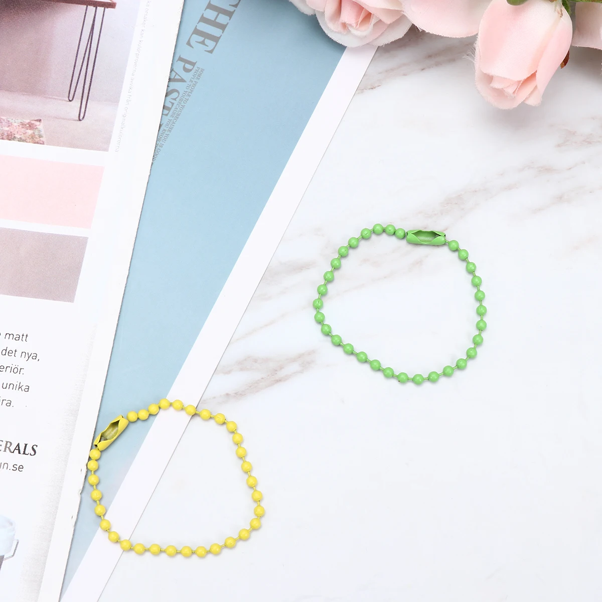 

100 Pcs Colorful Bead Chain Jewelry Findings Craft Project Necklace Making Tag Connectors Metal Round Balls Adjustable