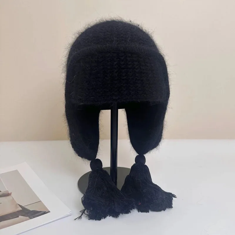 Bomber Hat Earflap Women Winter Angora Knit Beanie Warm Accessory For Cold Weather Autumn Outdoor Skiing Holiday