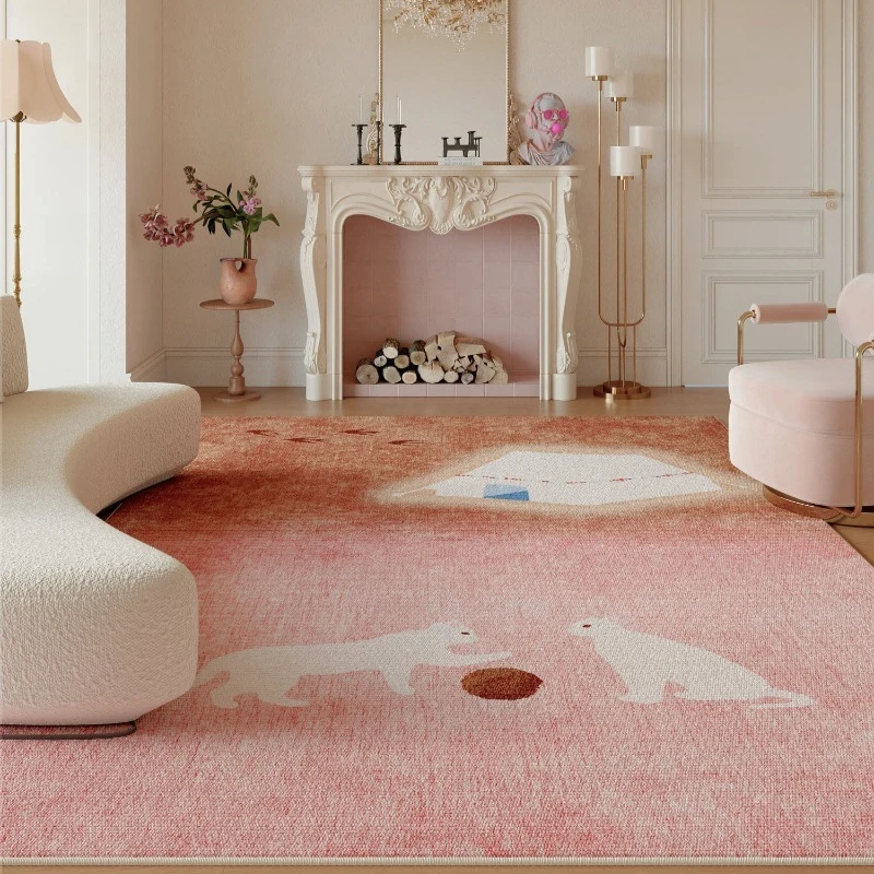 

Pink Living Room Carpet Sweet Cozy Cartoon Patterns Bedroom Rugs Stylish Minimalist Modern Home Decor Coffee Table Mats Tapis 러그