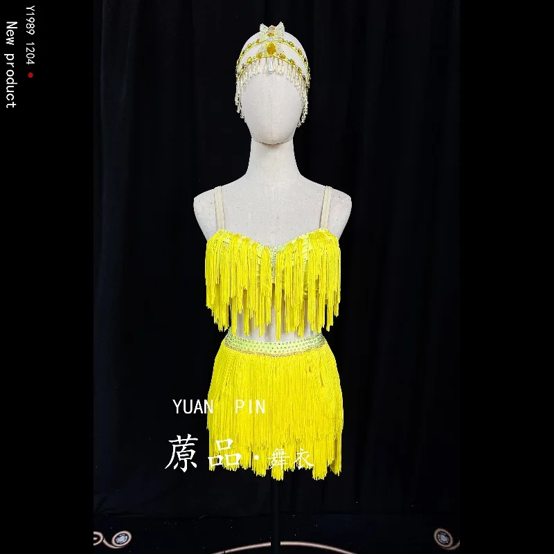 Customized Belly Dancewear Inspired Latin Fusion New Sexy Tassel Heavy Industry Headwear Women's Stage Costume