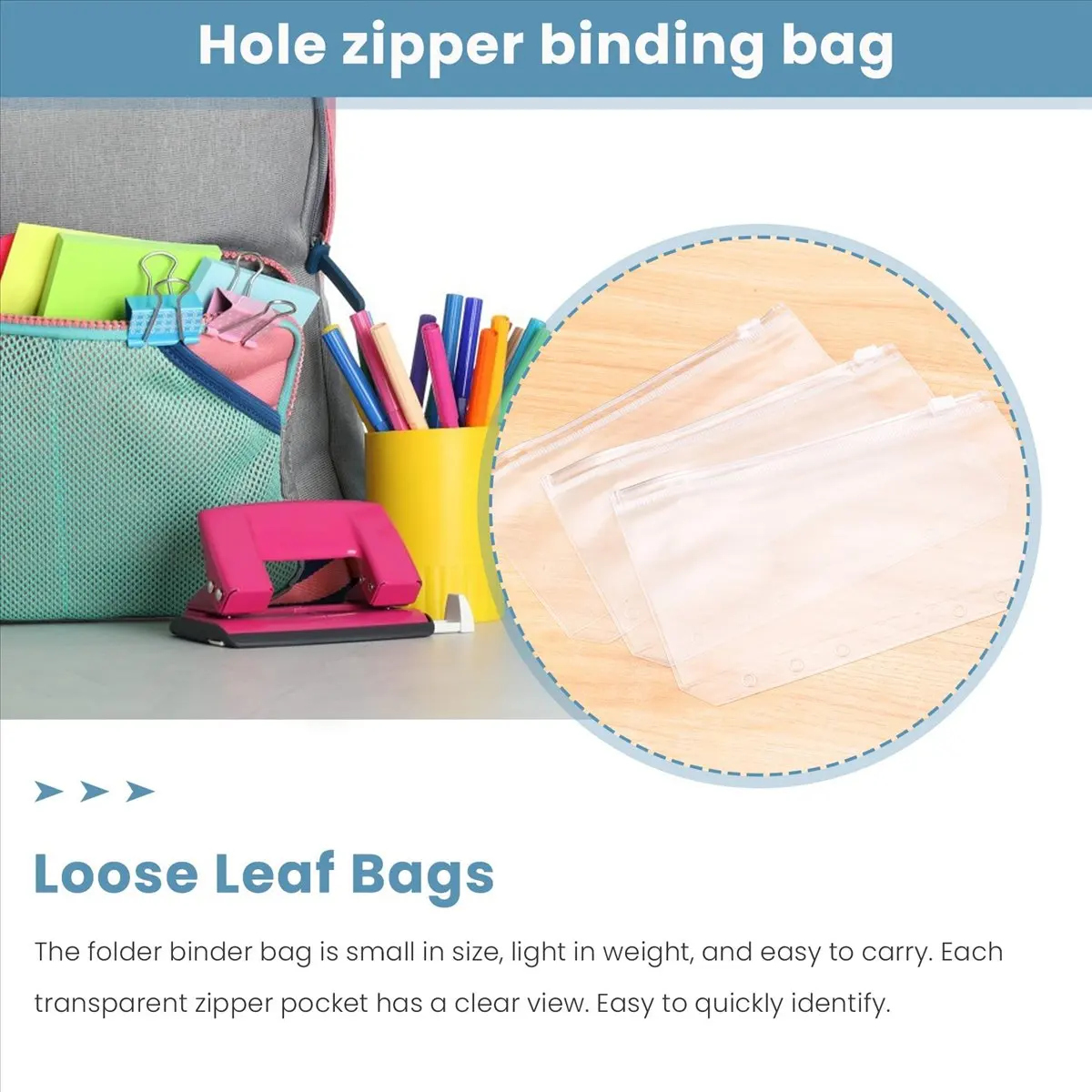ABJS 34 Bolsas para Fichário Tamanho A6 com 6 Furos, Pastas com Zíper, Bolsas Transparentes de PVC Impermeáveis para Fichário de 6 Argolas