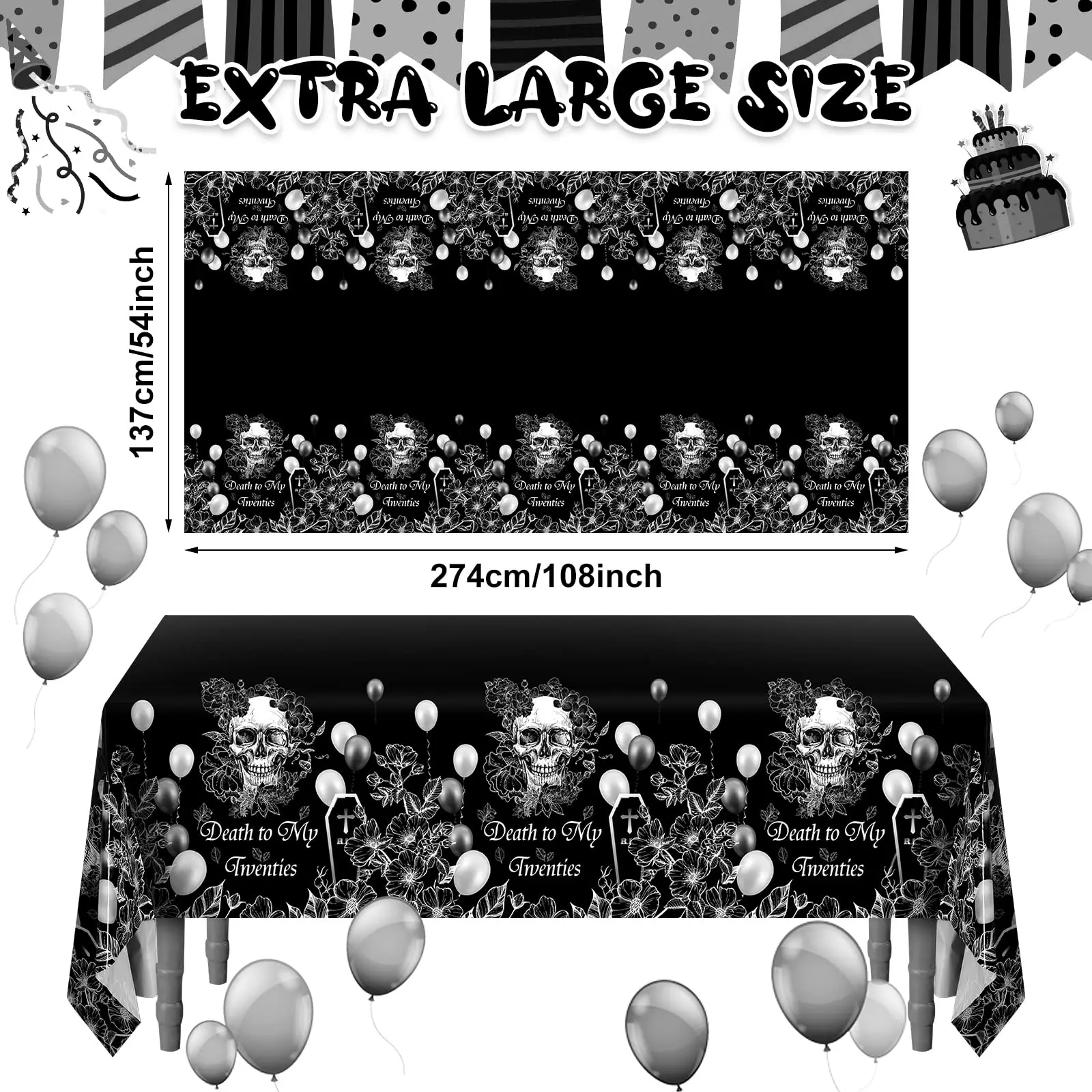 3 Pcs Tablecovers Rip to My 20s Birthday Decorations Black Plastic Tablecloths Funeral for My Youth 30th Birthday Party Supplies