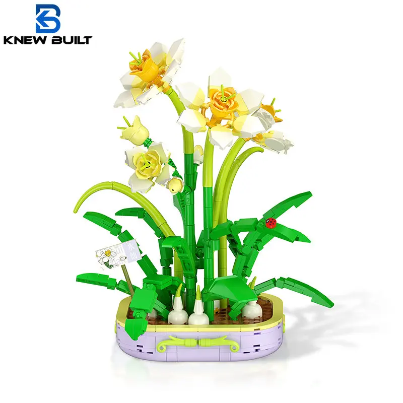 KNEW BUILT Daffodil Flower Bonsai Building Blocks Model Decoration Mini Bricks Children Toys for Girls Gift Constructor