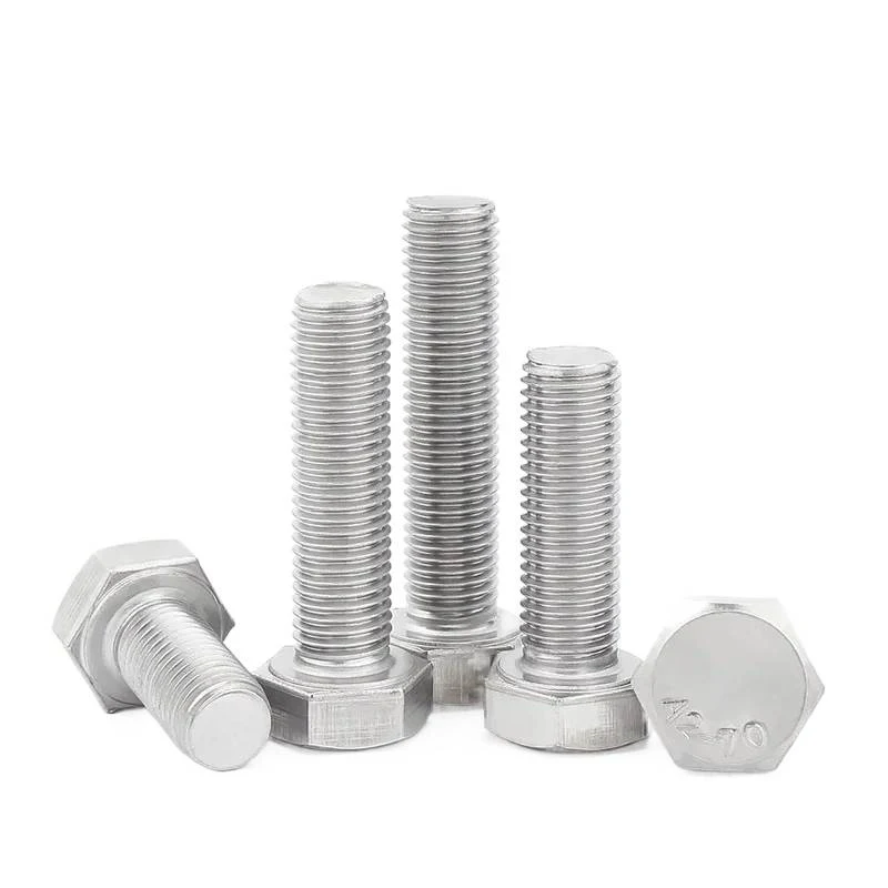 M6 M8 M10 304 Stainless Steel Fine Thread Hex Bolts / DIN933 Full Thread External Hexagon Screws Pitch 0.75/1.0/1.25mm
