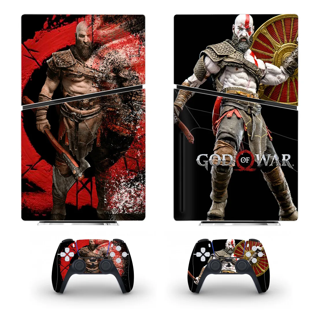 إله الحرب PS5 سليم القرص الجلد ملصق ، غطاء لصائق لوحدة التحكم و 2 وحدات تحكم ، الفينيل ، جديد
