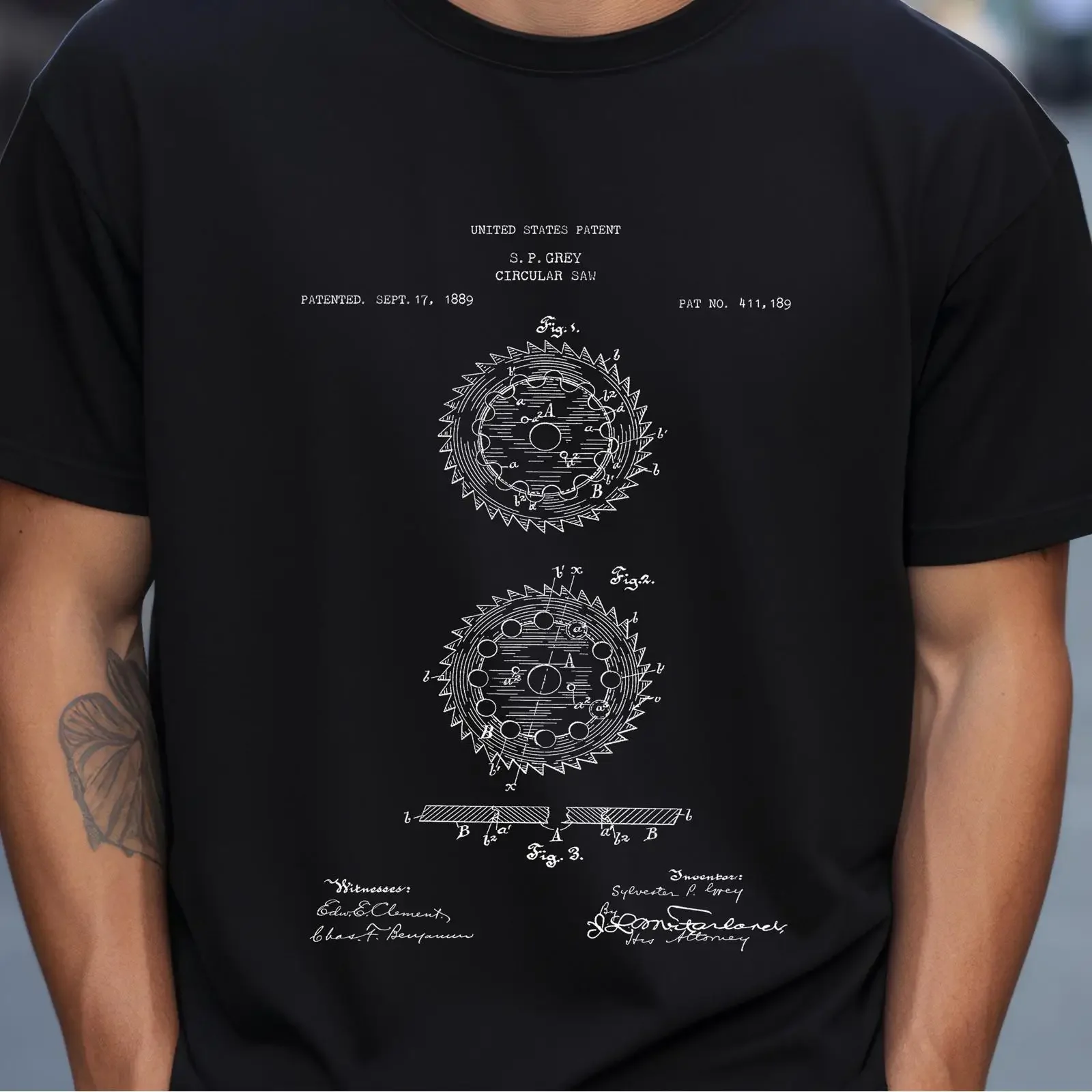 1889 US Patent Circular Saw T Shirt for Carpenter Handyman Woodworking Workshop Enthusiast vintage Washed Stretched Soft