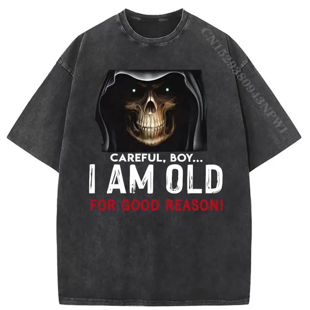 I Am Old for Good Reason T Shirt Skull Washed T Shirt Snowflake Harajuku Tshirt Men Drop Shoulder Skull Funny Tshirt New