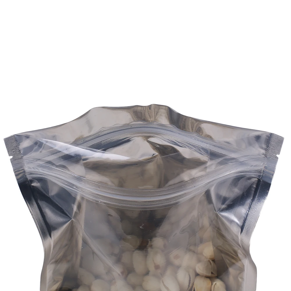 100pcs Smell Proof Stand Up Pouch Pistachio Cashew Nut Heat Sealing Clear Window Zipper Lock Aluminum Foil Side Gusset Bag