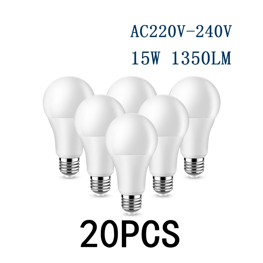 20PCS 2022 Focos High Brightness LED Bulb Lamps A60 E27 B22 AC220V-240V 15W Power 3000K/4000K/6000K Lampada Energy Saving Lamp