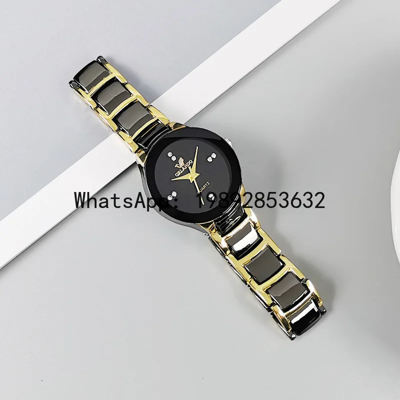 hot sale black dial steel quartz men business watch