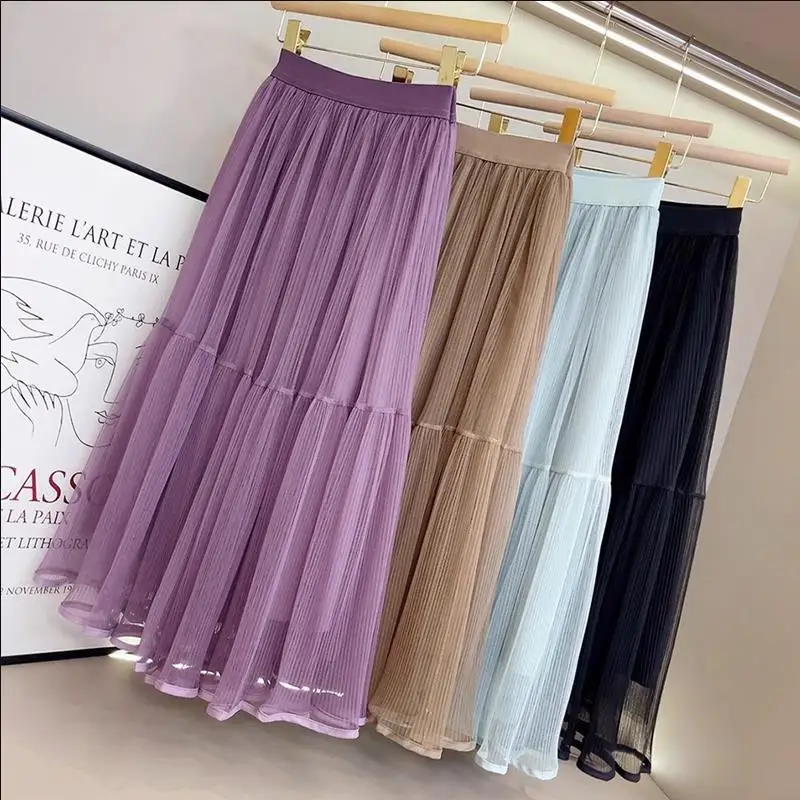 

French Immortal Charm Half Skirt Women's Summer 2024 New Eugenia Princess Fashionable Versatile Mid length Gauze Skirt