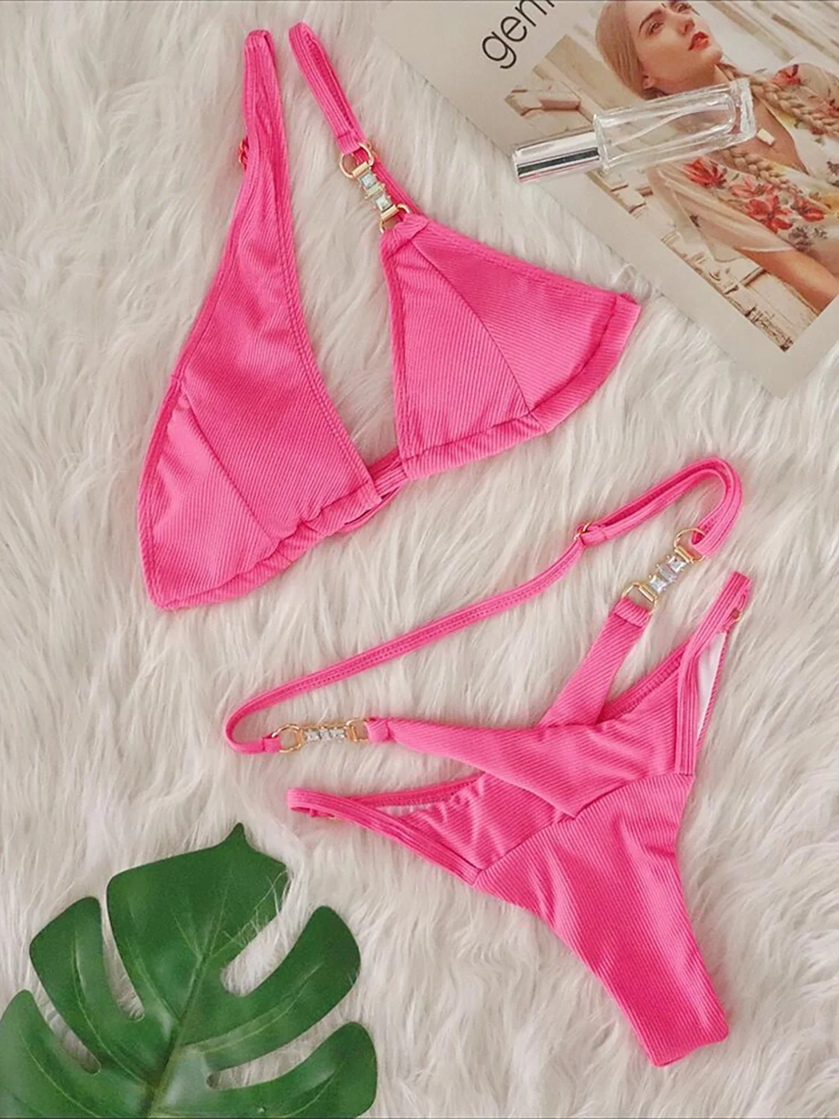 Colors Diamond Rhinestones One Shoulder Bikini Female Swimsuit Women Swimwear Two-pieces Bikini set Bather Bathing Suit