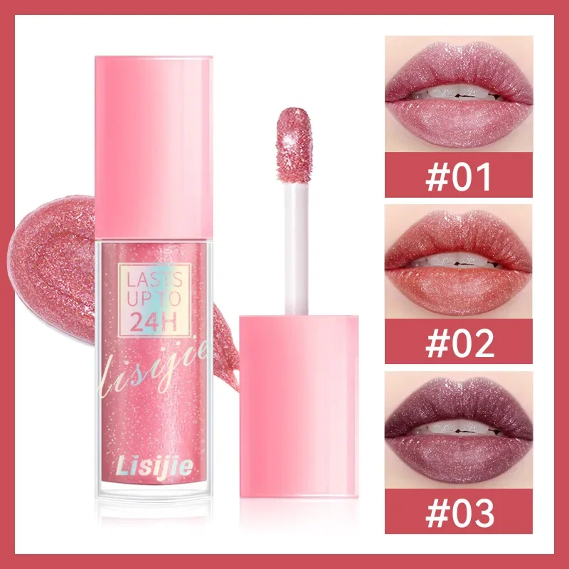 Glitter Lip Glaze Long Lasting Waterproof Liquid Lipstick Dewy Finish Lip Oil Lip Tint Moisturizing Lip Balm Highly Pigmented