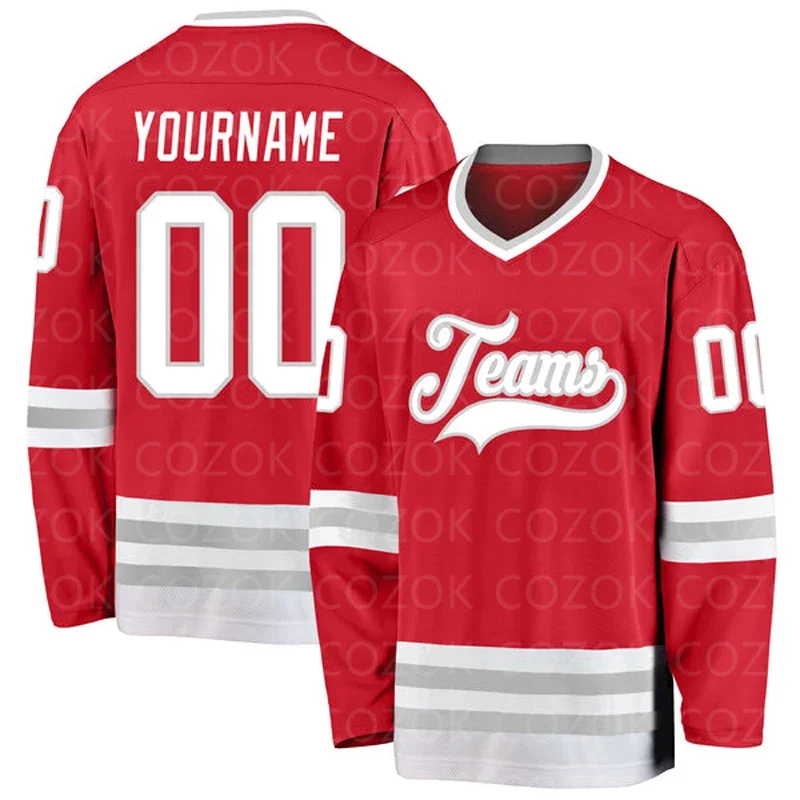 Custom Red White Hockey 3D Print You Name Number Men Women Ice Hockey Jersey Competition Training Jerseys