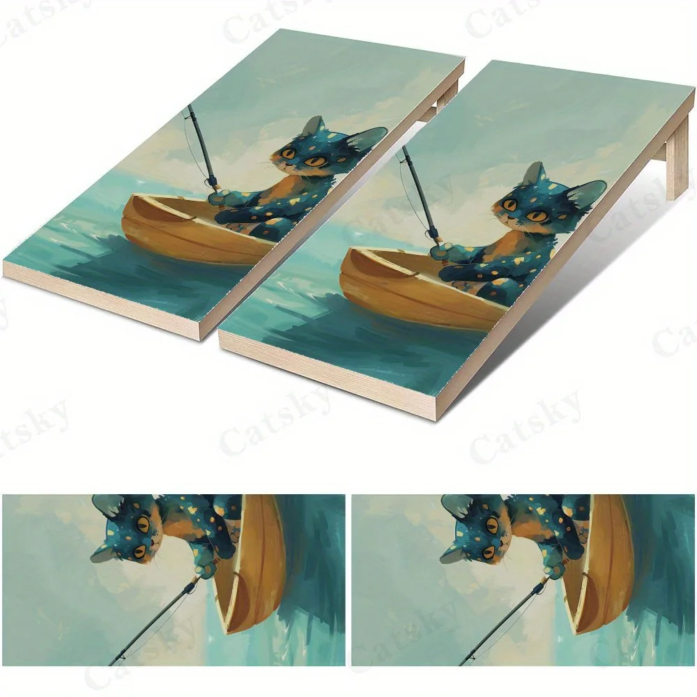 かわいい猫の釣り、2d-フラットビニールサンドボードデカール-予算に優しく、高価値、気泡がなく貼りやすい、防水性があります。