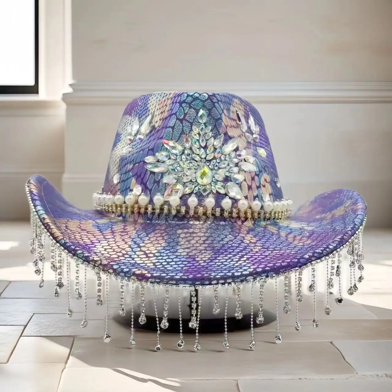 ホンルアン グリッターコスチュームハット 大人用＆カウボーイハット ラインストーン付き 女性用、カウボーイコスプレ女性用アクセサリー＆カウガールキャップ