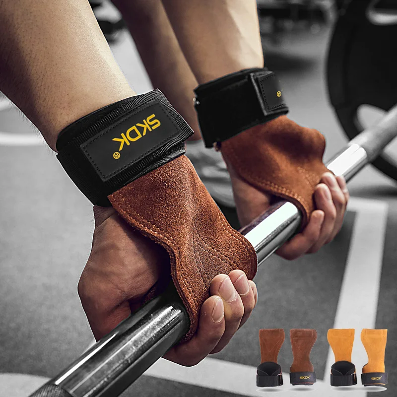 Chwyty gimnastyczne dla mężczyzn kobiety skóra bydlęca osłony dłoni podnoszenie ciężarów Fitness rękawice treningowe uchwyty z opaskami na nadgarstki sprzęt treningowy