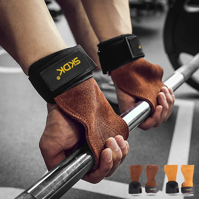 Chwyty gimnastyczne dla mężczyzn kobiety skóra bydlęca osłony dłoni podnoszenie ciężarów Fitness rękawice treningowe uchwyty z opaskami na nadgarstki sprzęt treningowy