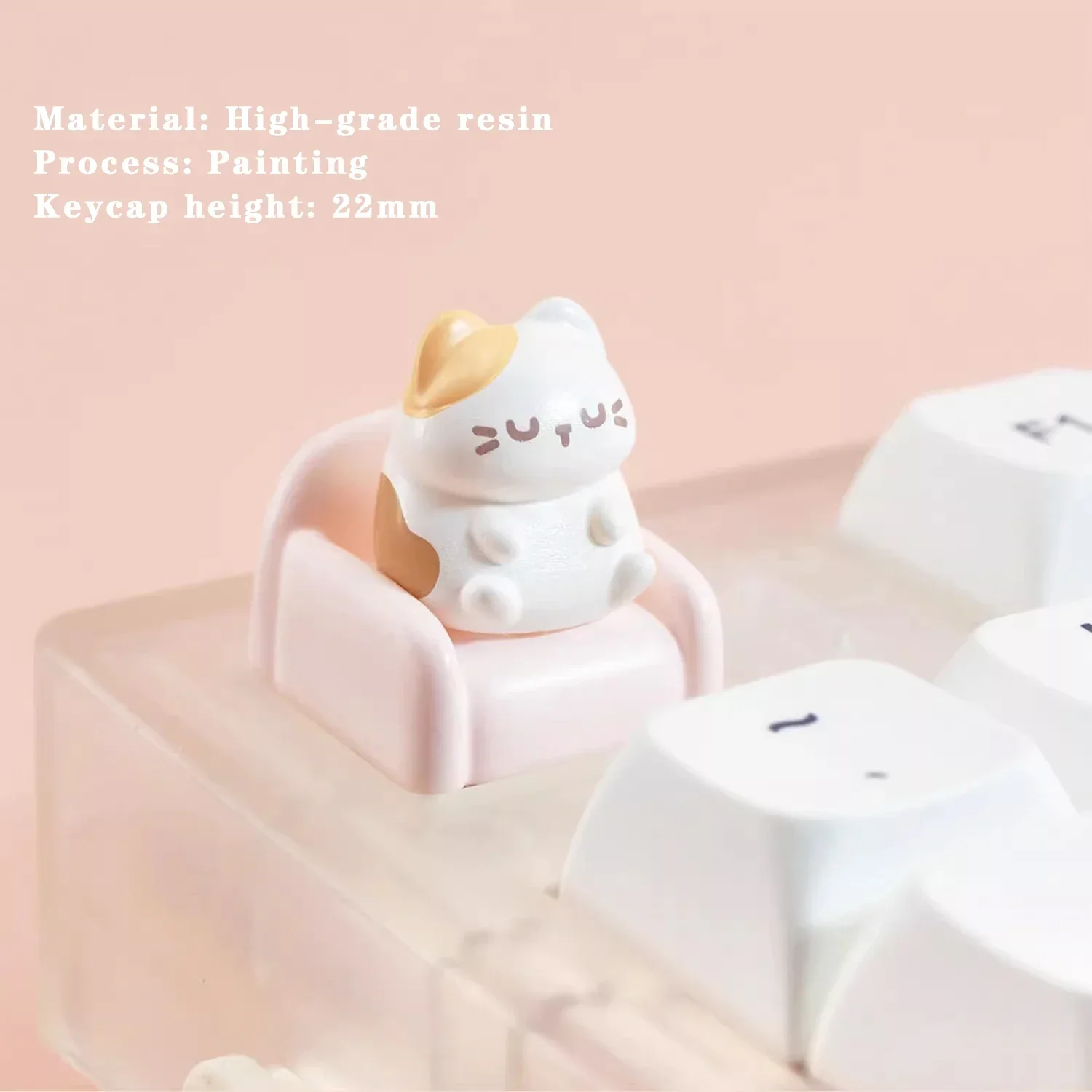 Cute Cat Keycap Cross Axis Mechanical Keyboard Keycap Decoration 3D Three-dimensional Resin Three Flowers Fortune Cat ESC Keys