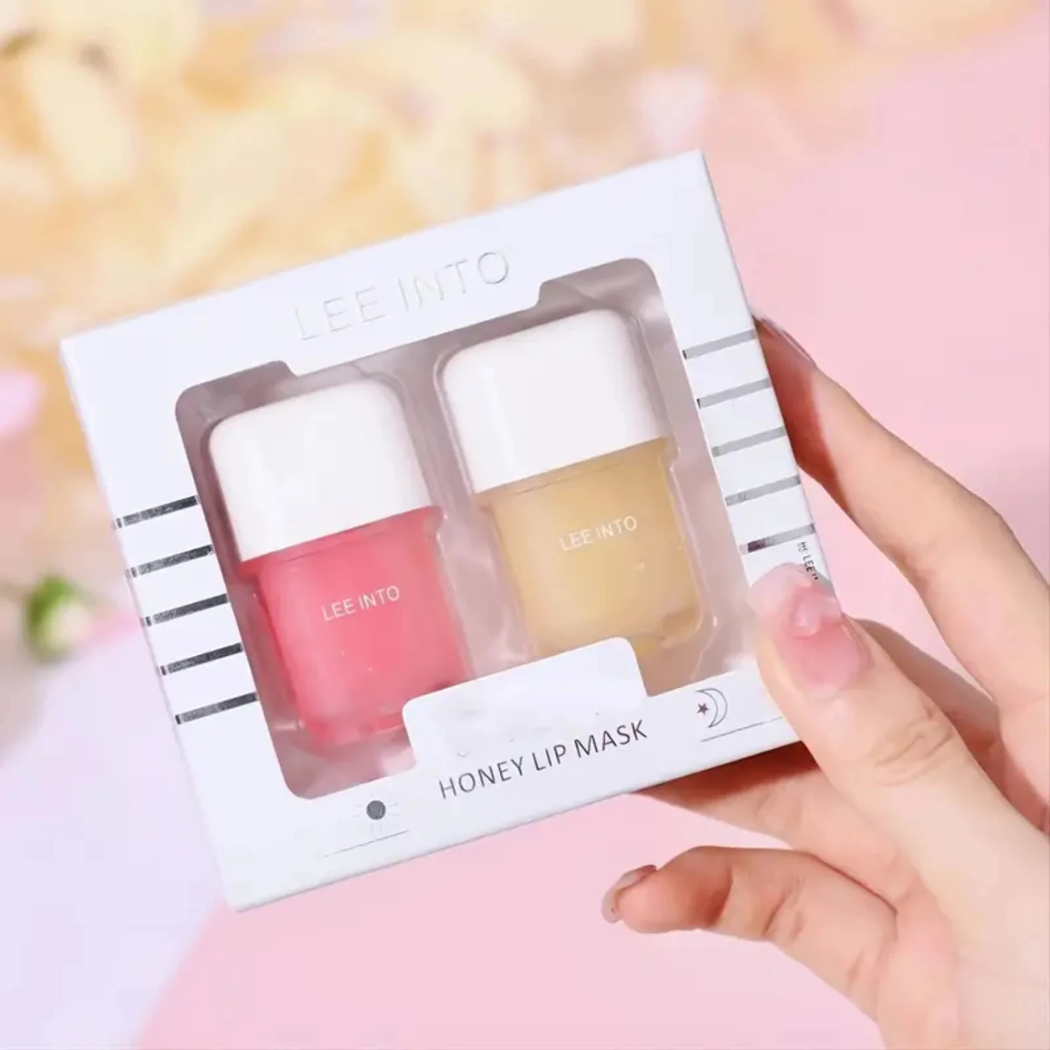 مجموعة قناع الشفاه المرطب بالعسل للعناية الشديدة وإصلاح الشفاه، وتفتيح خطوط الشفاه، والترطيب ليلا ونهارا من LEEINTO