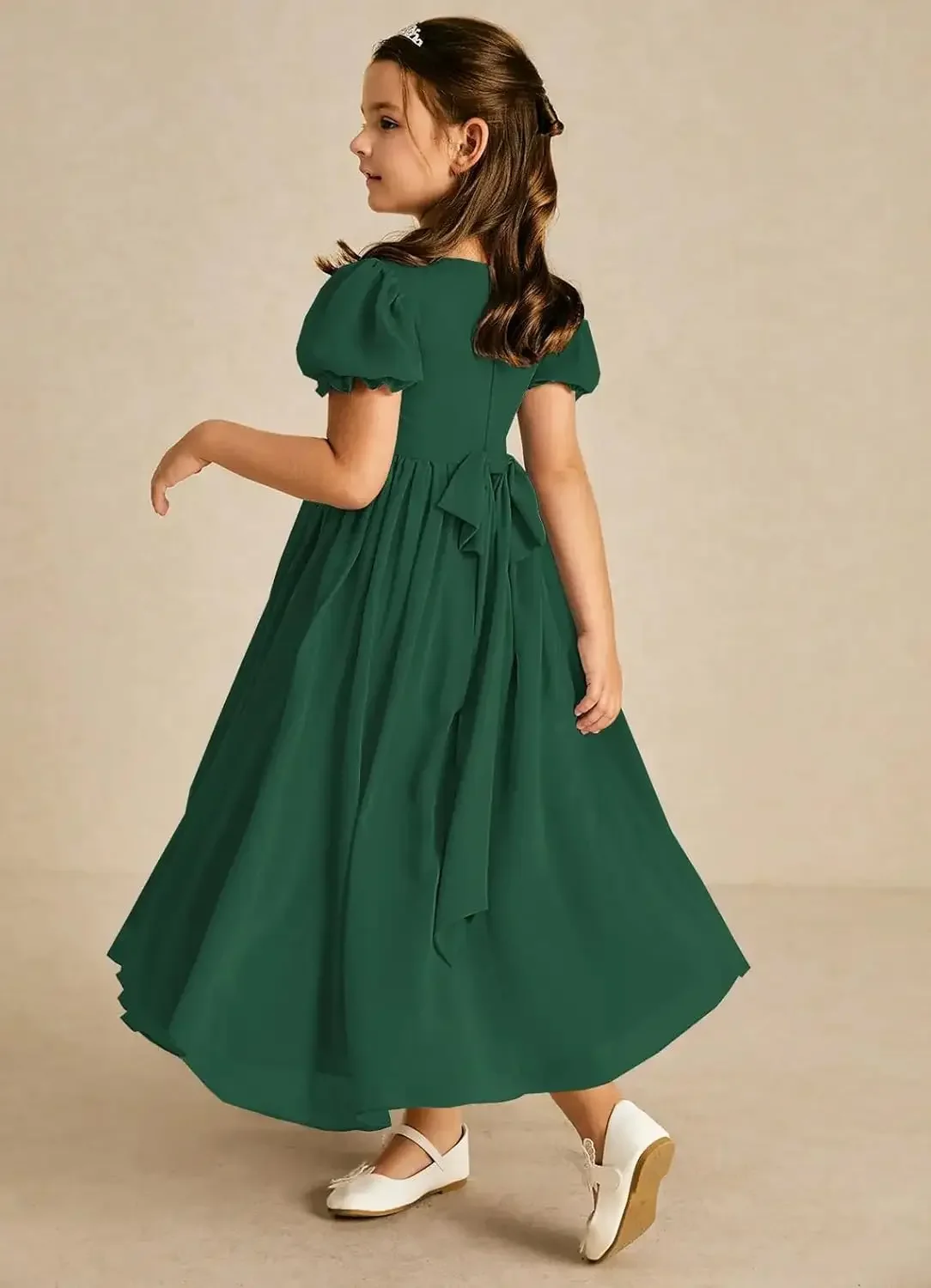 Long Chiffon Junior Bridesmaid Dresses for Wedding with Sleeve Formal Flower Girl Dress for Teens princess dress