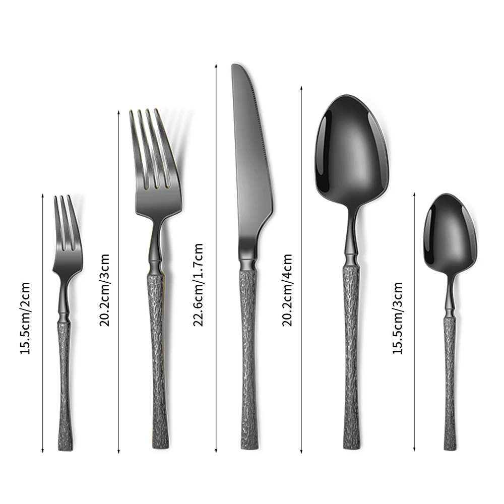 20/30pcs Dinnerware Set Stainless Steel Tableware Hammer Pattern Handle Knife Fork Coffee Spoon Flatware Dishwasher Safe Cutlery