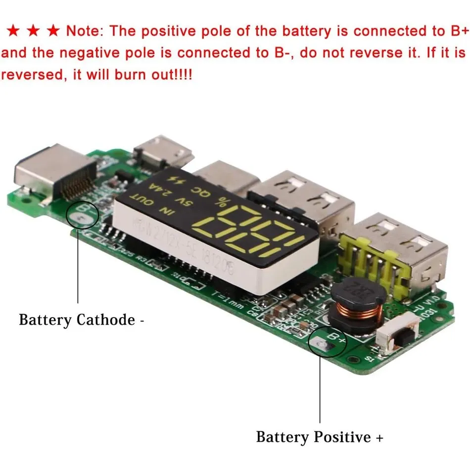 2Pcs 18650 Lithium Battery Charger 5V 2.4A Dual USB Circuit Board Digital LCD Display Module with Overcharge Overdischarge Short