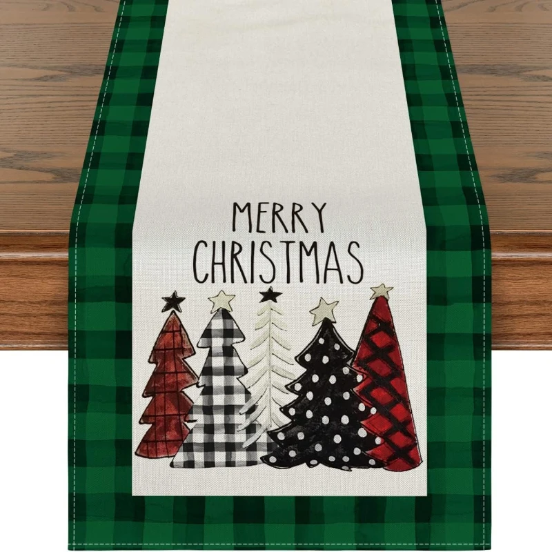 

Green Buffalo Plaid Christmas Tree Decoration Table Runner Winter Holidays Kitchen Table Runner Wedding Party Accessories