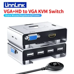 Unnlink VGA HDMI to VGA KVM Switch 2x1 1080P 60Hz Video Switcher for PC Laptop PS3/4/5 Xbox to TV Monitor Projector