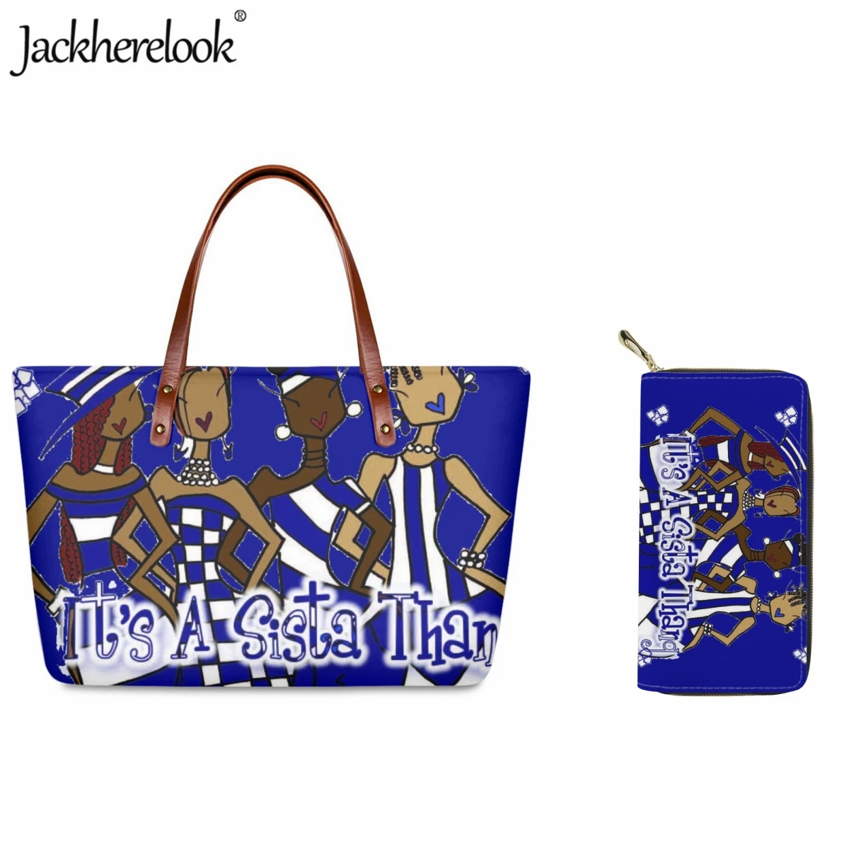 

Jackherelook Fashion New Women Shoulder Bag Hot Phi Beta Sigma Sorority Design Tote Large Capacity Handbag PU Wallet Set of 2