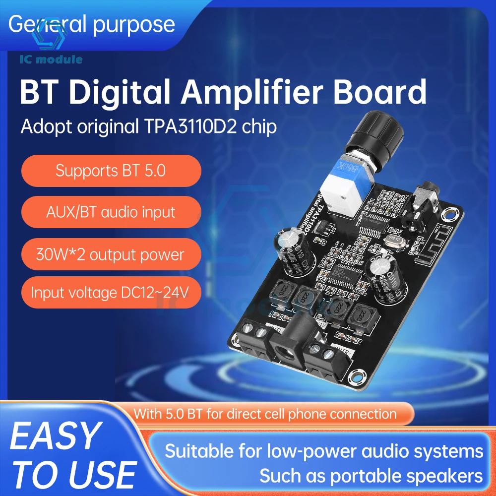 XH-A238 DC12-24V TPA3110D2 30W+30W 2 Channels BT Digital Amplifier Power Board Audio Amp Module