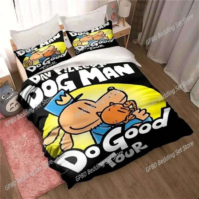 

DOG MAN Cute Cartoon Bedding Set Boys Girls Twin Queen Size Duvet Cover Pillowcase Bed Boys Adult Fashion Home Textileextile