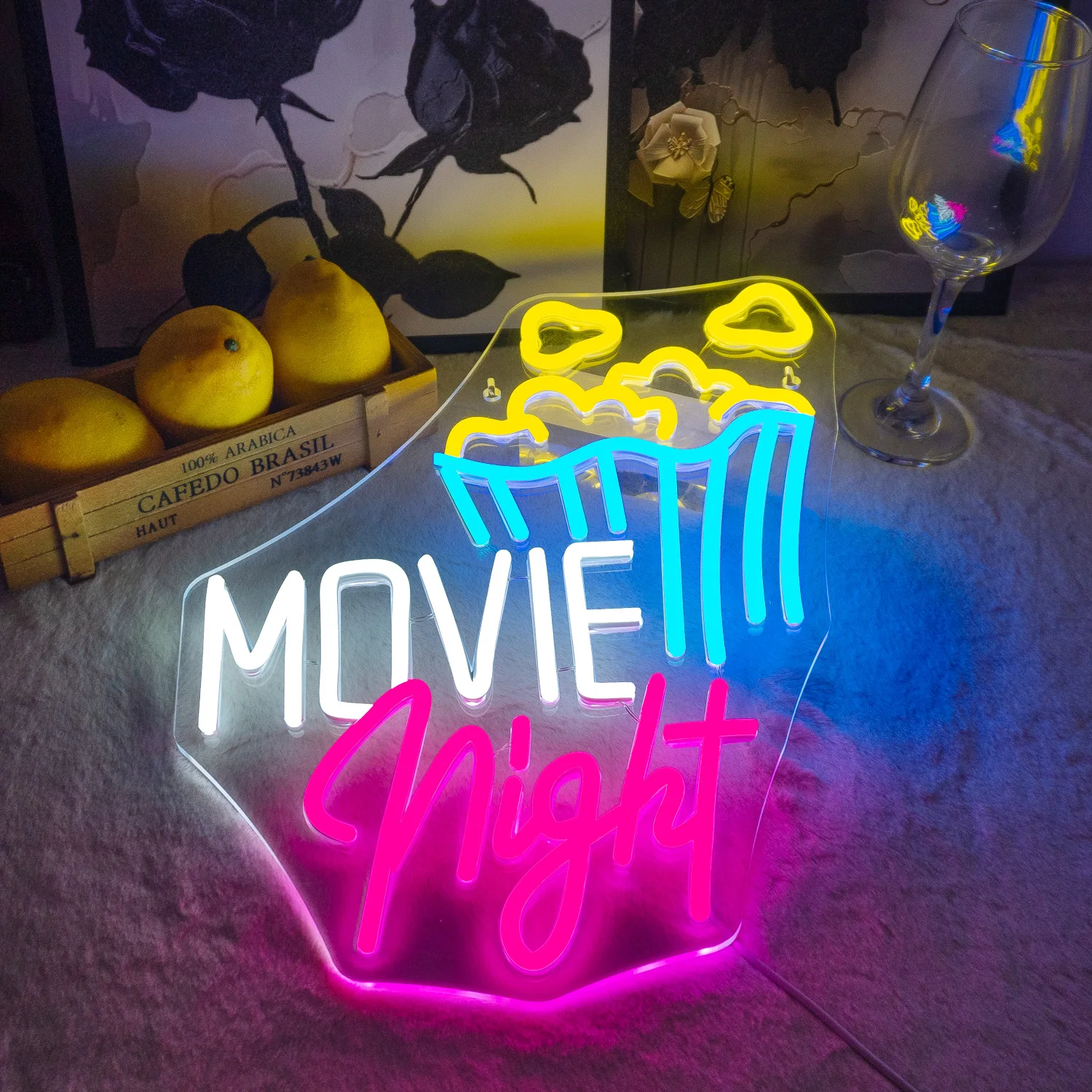 Movie Night Neon Led Sign Theater Film Room Decoration Movie Time Popcorn Light USB Powered Dimmable Wall Lamp Party Glow Lamp