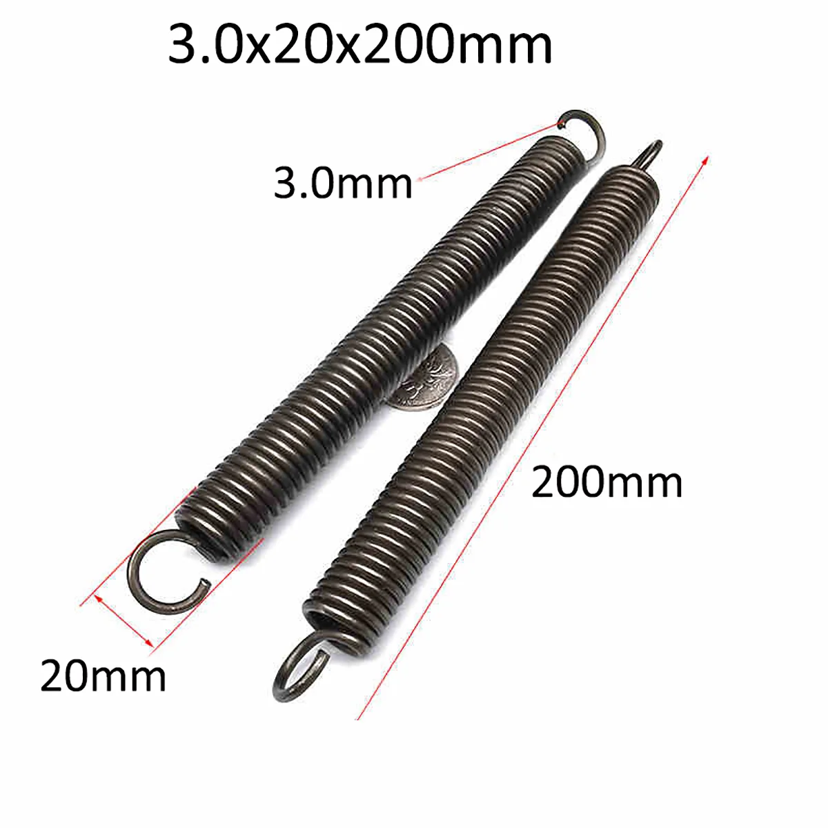 

2pcs Wire Diameter 3.0mm Extension Springs OD 20mm Hook Ends Spring Steel Tension Expansion Spring Length 70/80/90/100-280mm