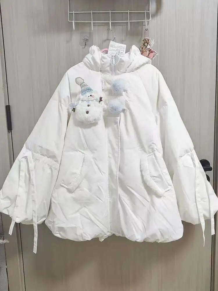 Sweet Girl Pink Cute Hooded Cotton Jacket Women New Winter Style Bow Warm Sweet Coat Solid Chic Design Sense Casual Parkas 2025