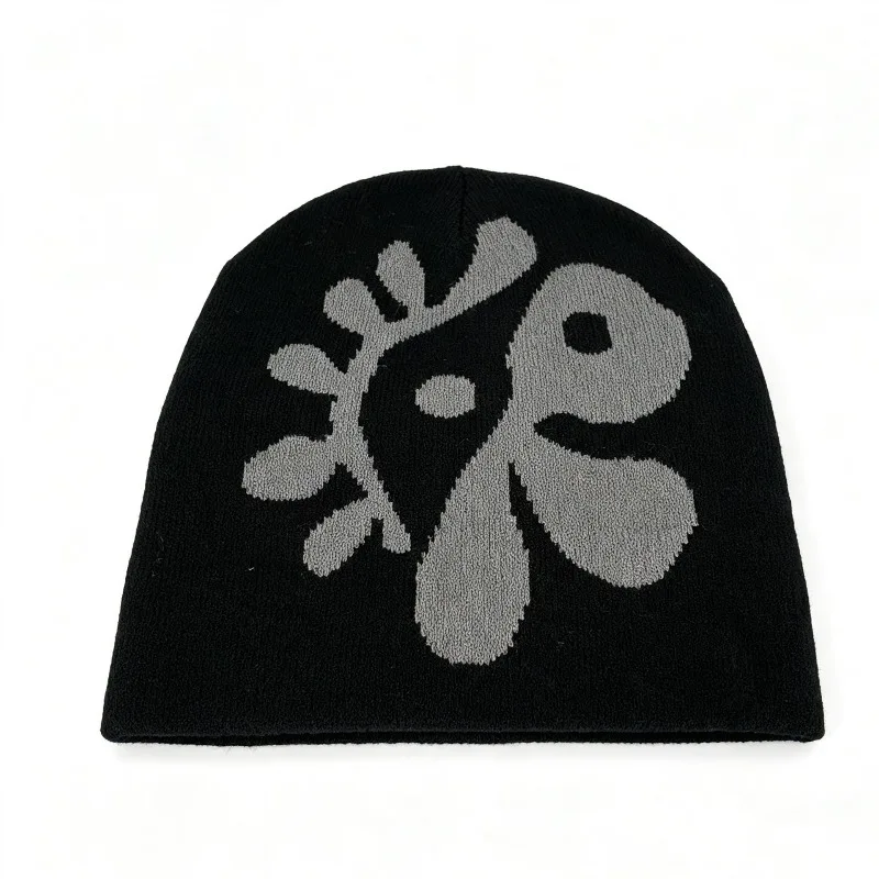 1 Stück Damen Blumenmuster Strickmütze Blumen-Jacquard Skullcap Weiche Dehnbare Warme Gemütliche Kopfbedeckung für Herbst Winter Casual Street Outfits – Detail 5