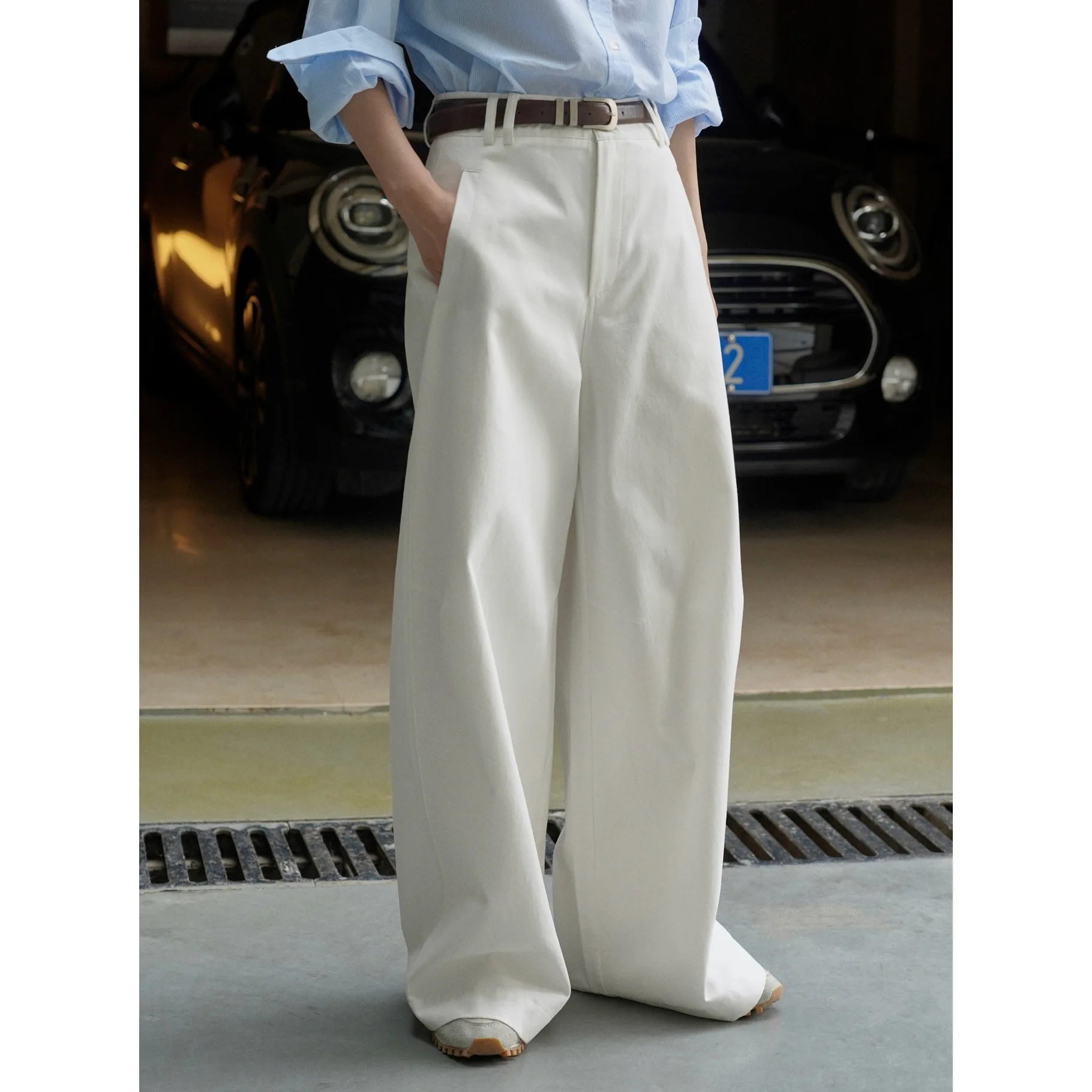 2023 New Women Pure Cotton White Long Pants High Waist Casual Wide Leg Loose Style Fashion Pants Female Long Trousers