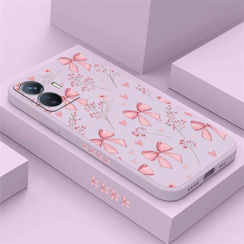 Silicon Matte Phone Case For Vivo T5X 5G T4X T4R Flower Bow Knots Pattern Cover For Vivo IQOO Z11X Z10 Z3 Shockproof Soft Hoesje
