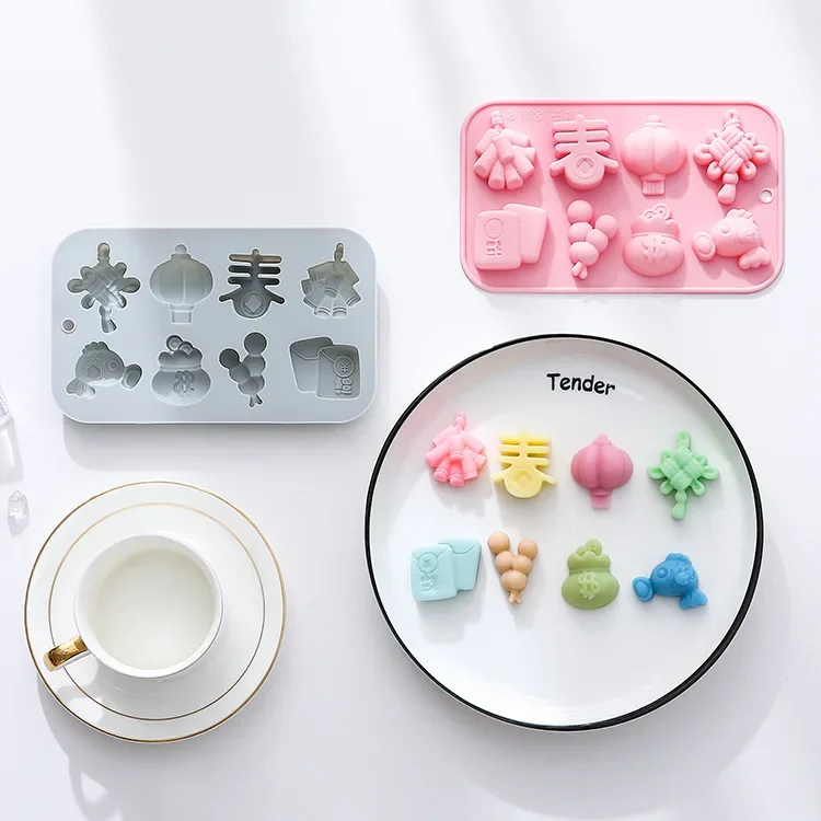 

8 Holes, 8 Different Spring Festival Theme Modeling Silicone Molds Fondant Cake Chocolate Mold Ice Cube Cake Mould Cake Tools