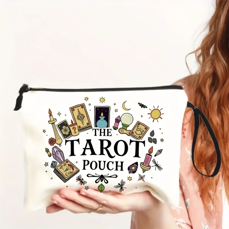 The  Pouch Lightweight Cosmetic Bag Portable Storage Bag with  Card Design Zippered Pouch with Black Strap Ideal for Travel Gift
