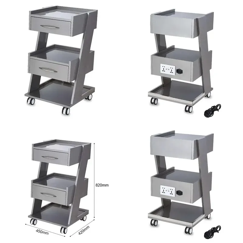Dental Stainless Steel Mobile Cabinet Cart with Two Drawers for Clinic Storage and Organization