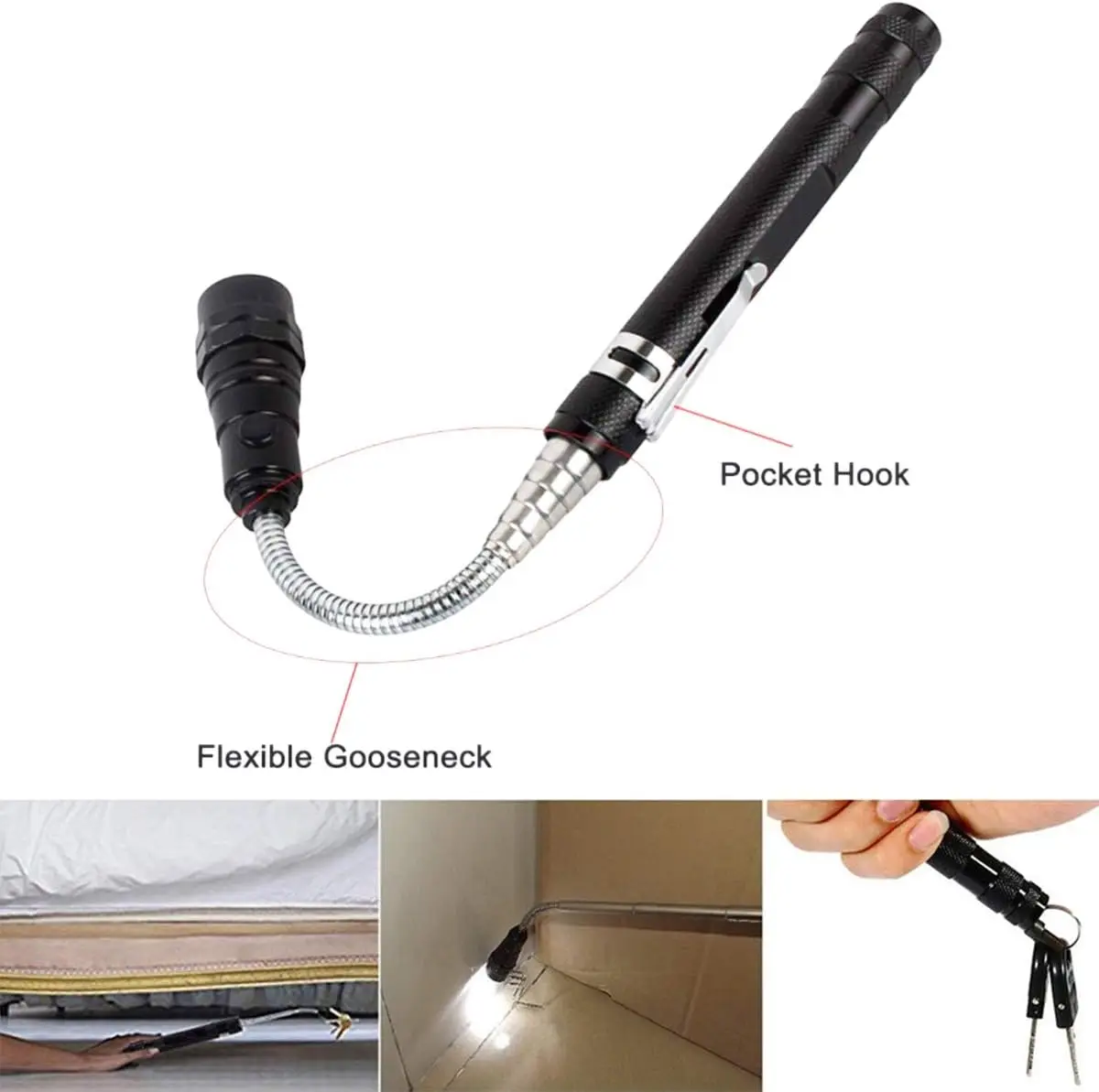 Telescoping Magnetic Flashlight Extendable Magnetic 3 LED Flashlight Waterproof Extending Torch Work Light Tool For Car Repair