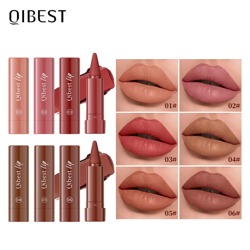 QIBEST Tapered Gradient Lip Liner Matte Nude Brown Lipstick Waterproof Non Sticky Contouring Tint Lipliner Crayon Lip Makeup