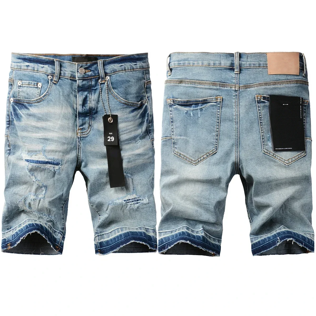 Top quality 2024New Purples Jeans Men Trendy Elastic Edged Middle Pants Irregular Blue Color Washed Denim Shorts brands pants